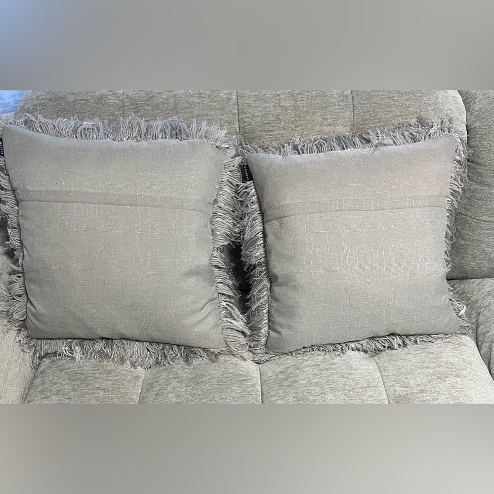 SAFAVIEH Two Large Gray Shag Metallic Silver Decorative Throw Pillows - Picture 10 of 17